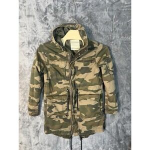 Camo Utility Parka Jacket Mens Small Green Woodland Camouflage Hooded Field Coat